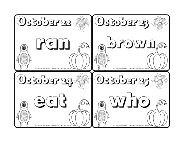 RoShamBo Homeschooling sight word of the day color calendar kindergarten set