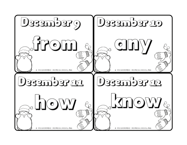 RoShamBo Homeschooling sight word of the day color calendar for 1st grade sample