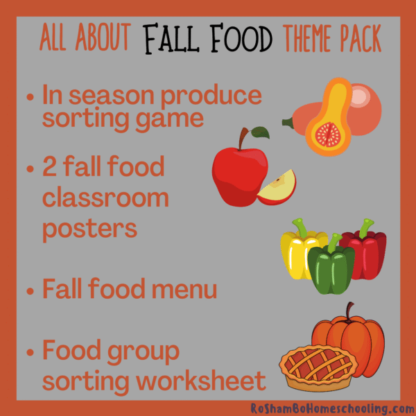 RoShamBo Homeschooling all about fall food theme pack for elementary school