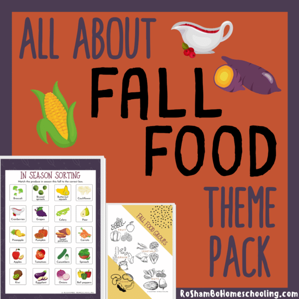 RoShamBo Homeschooling all about fall food theme pack for elementary school