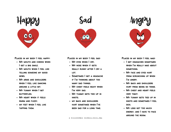 RoShamBo Homeschooling printable hearts and body maps feeling emotions in the body activity for valentine's day for developing emotional intelligence
