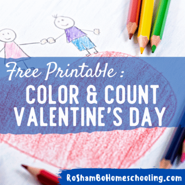 RoShamBo Homeschooling free printable Valentine's Day coloring sheets with numbers for learning to count to 10
