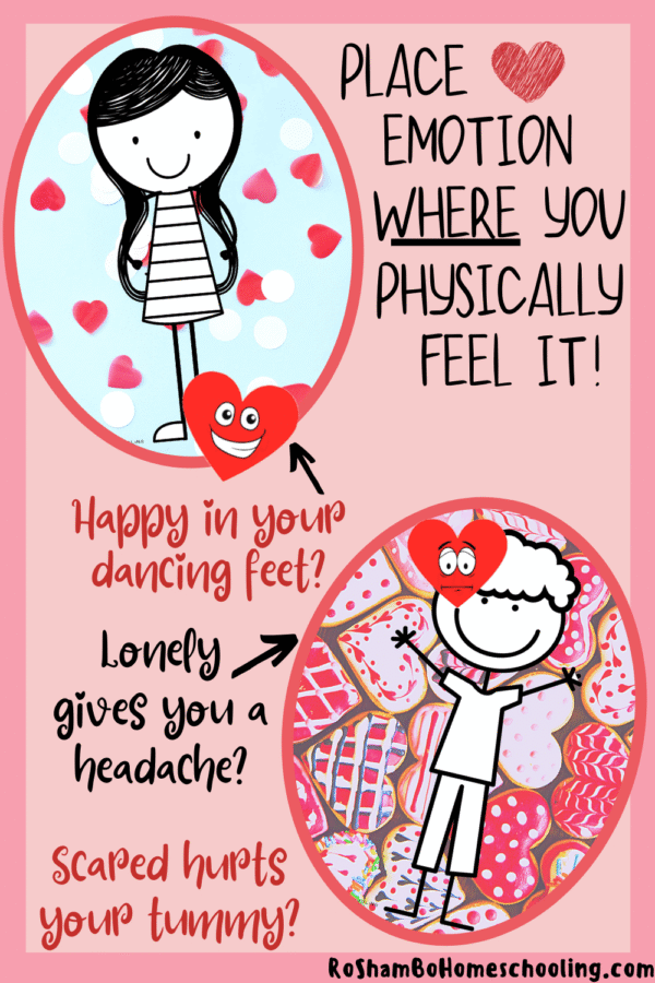 RoShamBo Homeschooling printable hearts and body maps feeling emotions in the body activity for valentine's day for developing emotional intelligence