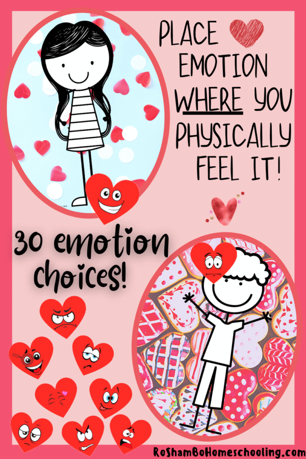 RoShamBo Homeschooling printable hearts and body maps feeling emotions in the body activity for valentine's day for developing emotional intelligence