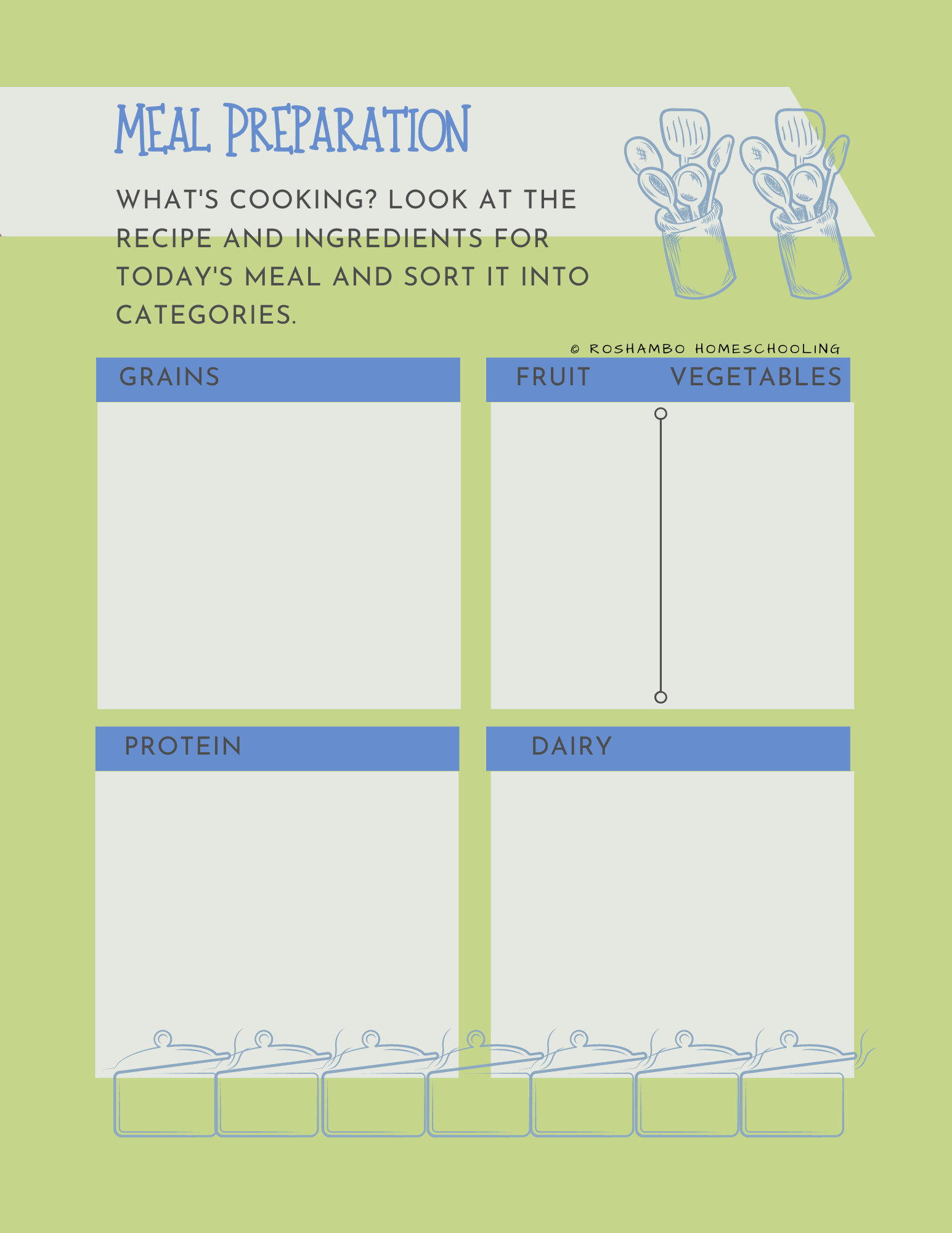 RoShamBo Homeschooling all about spring food theme pack food group sorting worksheet