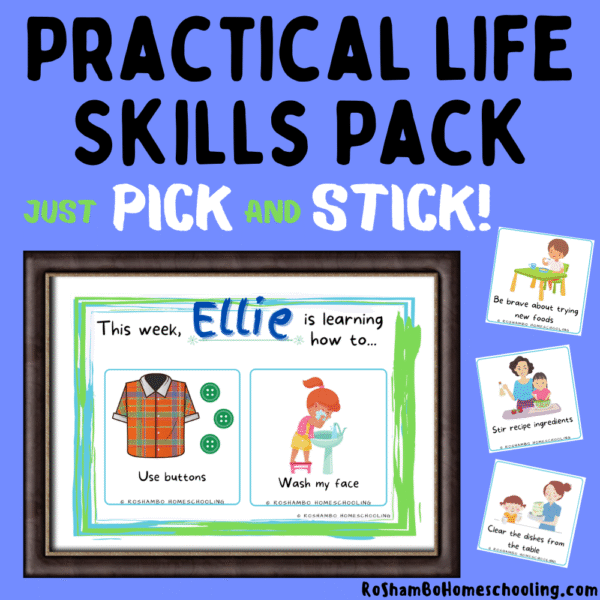 RoShamBo Homeschooling printable Montessori practical life skills pack pick & stick