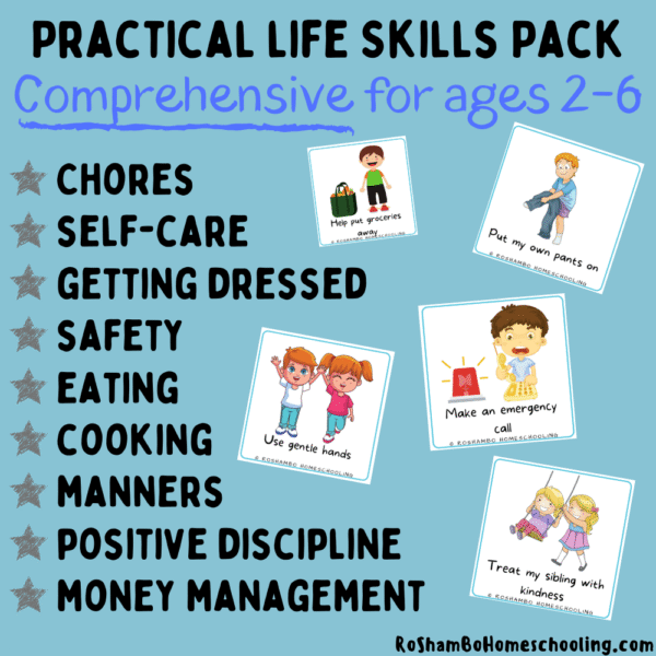RoShamBo Homeschooling printable Montessori practical life skills pack pick & stick