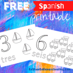 RoShamBo Homeschooling free Spanish printable with coloring sheets with numbers in Spanish and a transportation theme