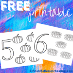 RoShamBo Homeschooling free preschool printable of coloring sheets with numbers and a fall, Halloween, Thanksgiving theme